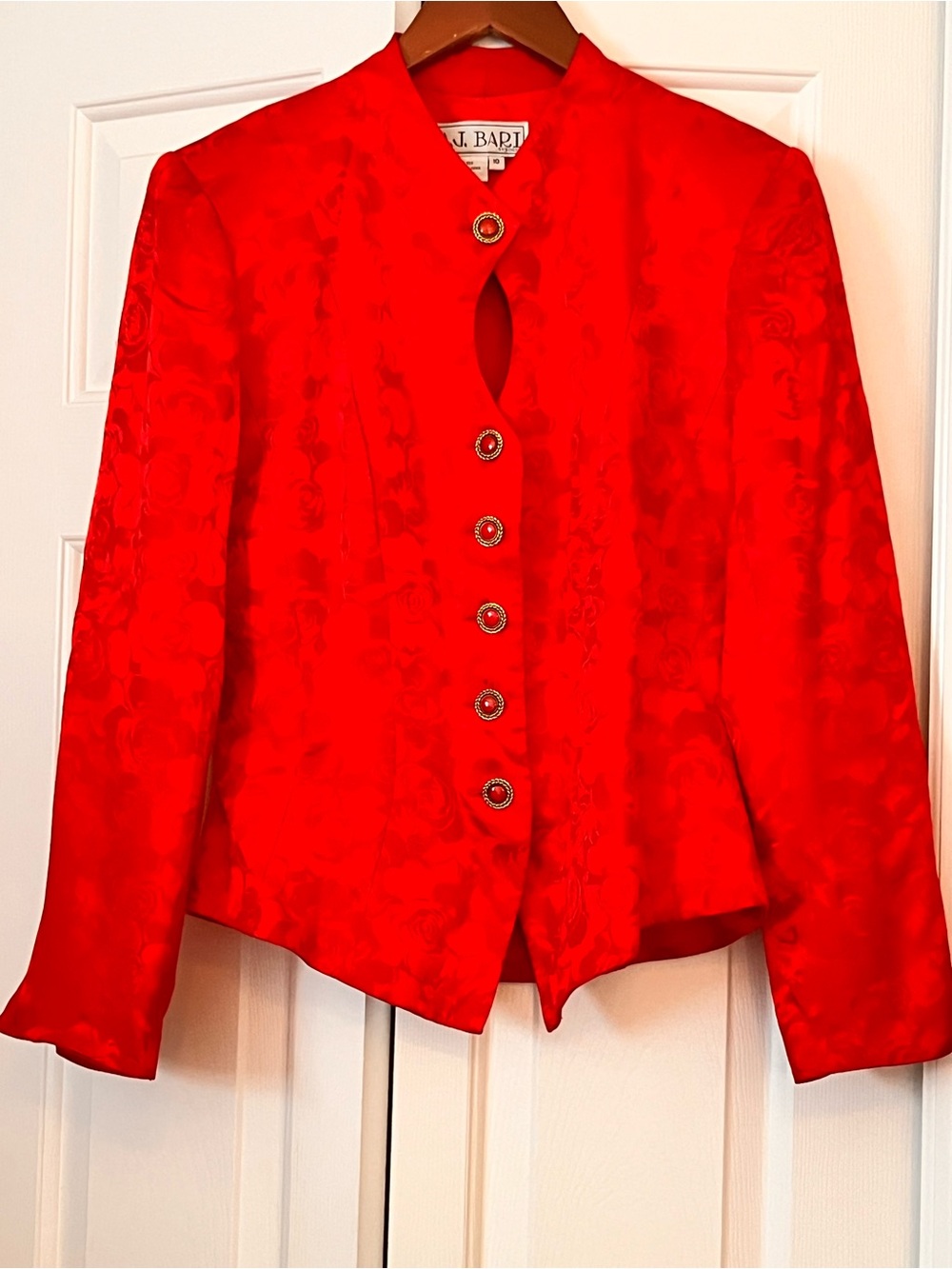Vintage AJ Bari Women’s Red Brocade Button Jacket